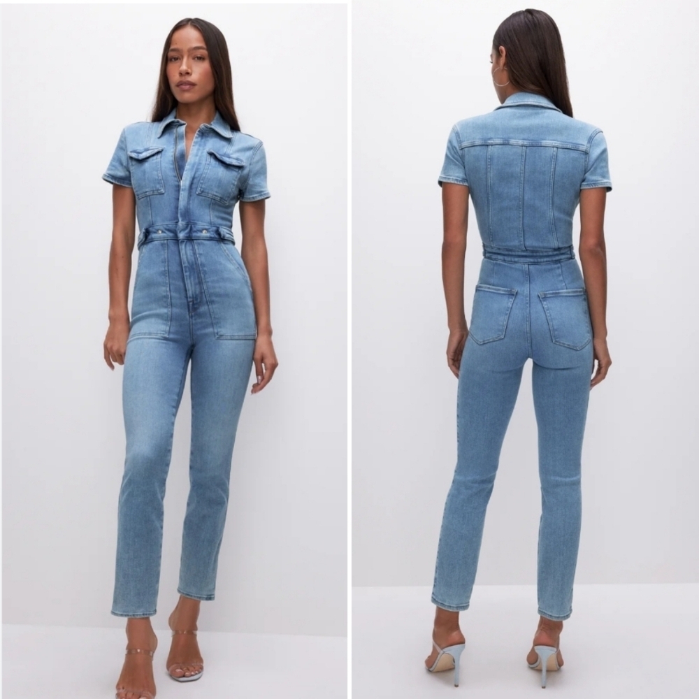 Good American Fit For Success‎ Blue Jean Denim Coveralls Jumpsuit Large
